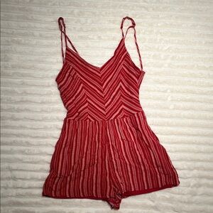 One Clothing Crimson and White Chevron Jumpsuit